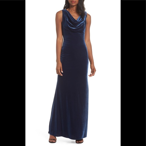 vince camuto cowl neck velvet gown
